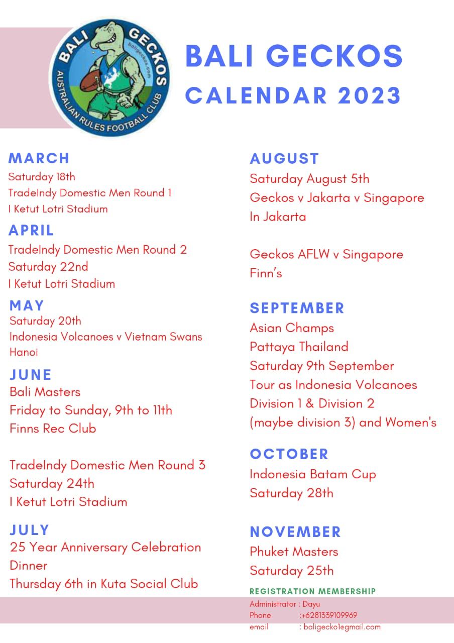 2023 Geckos Schedule Bali Geckos